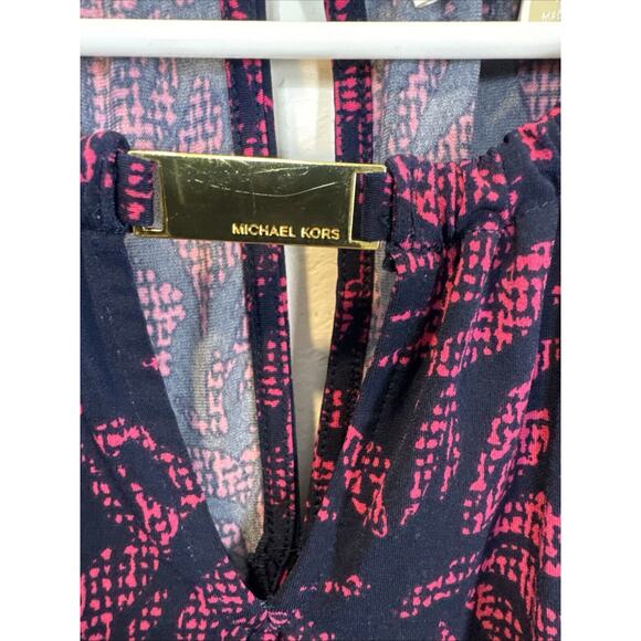Michael Kors Tank Top Size Small Gold Logo Floral Print Pink Navy Blue - Medium - Picture 2 of 7